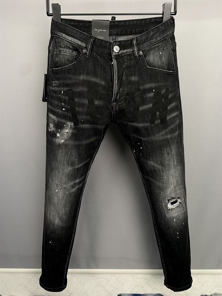 Jeans de diseñador negros Slim Fit Ripped Cool Guy Causal Destroy Button Fly Jeans para hombre