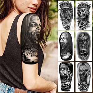 Noir diable Vampire bras tatouages temporaires pour femmes adulte crâne Lion couronne boussole faux tatouage lavable corps Art peinture Tatoos