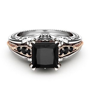 Tailler fleur noir diamant bague bande doigt carré pierre mariage bagues de fiançailles pour femmes mode bijoux Venlentine cadeau volonté et sable