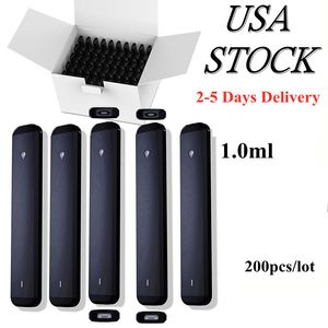 Stylos vape jetables noirs 1,0 ml Kit de démarrage vierge Vaporisateur E Cig USA STOCK Tout en un Pods vides 280mAh Batterie rechargeable Huile épaisse Bobines en céramique améliorées 200pcs