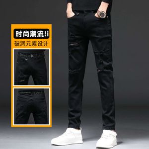 Jean noir en détresse, petit pantalon Slim, pantalon à jambes droites de nouvelle marque tendance pour hommes, printemps et automne 2024