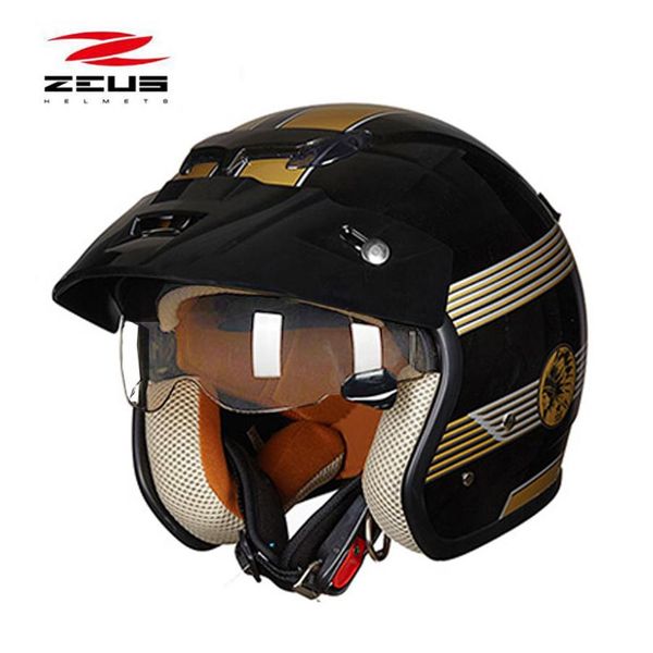 chien noir ZEUS 3 4 Half Face casque de moto motorcoss 318C moto vélo électrique scooter Casques de sécurité M L XL XXL215E