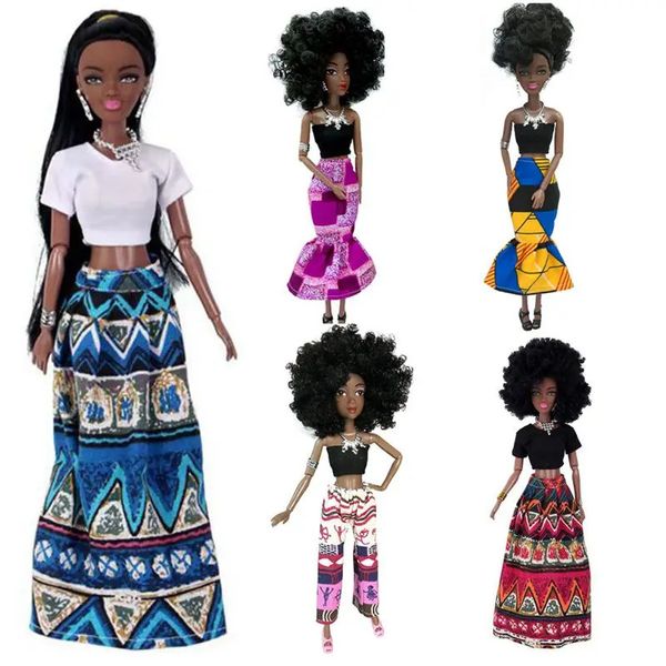 Muñeca negra 16 princesa juguetes para niños para niñas 30 cm móviles 11 bolas conjuntas figuras africanas vestido DIY juego de niños 231229
