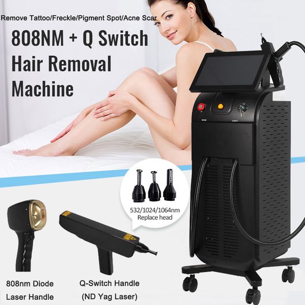 Q-Switched ND Yag Laser Traitement de poupée noire Laser picoseconde Enlèvement de tatouage de pigment 808nm Épilation au laser à diode Épilateur indolore Équipement de spa de salon