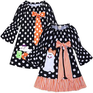 Black Dot Baby Girl Robe Halloween Ghost Costumes Vêtements de fille Enfants Robes une pièce Enfants Blouse Outfit Coton 1-6 ans 210413