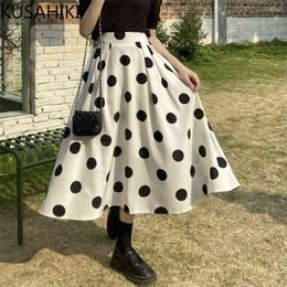 Black Dot Rokken Womens Zomer Elegante Hoge Taille Rok Causal Korean A-lijn Faldas Largas Mujer 6J044 210603