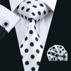 Black Dot White Tie Hankerchief Cufflinks Set For Men Classic Silk Meeting Business Casual Necklyjacquard Woven N-10572632