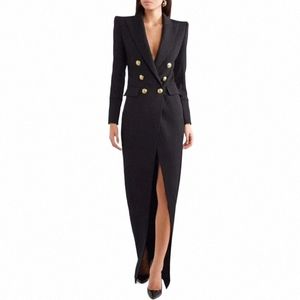 Zwarte Double Breasted Blazer Dr Lg Jas Vrouwen Kantoor Dame Vloer Lengte Piek Revers Formele Party Ocn 1 Stuk Jas 2024 i5Mf #