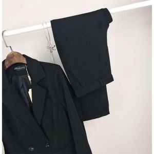 Zwart Double Breasted Business Pant Suits Women Plus Size Ladies Blazer+broek werkpak voor bruiloftsfeestje