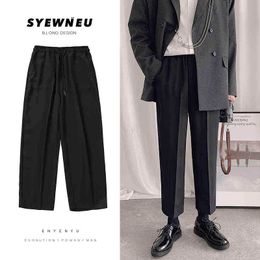 Zwart Drawtring Casual broek Men Fashion Business Casual Dress Pants Men Streetwear Wild Loose Straight Suit Pants Men MXL J220629