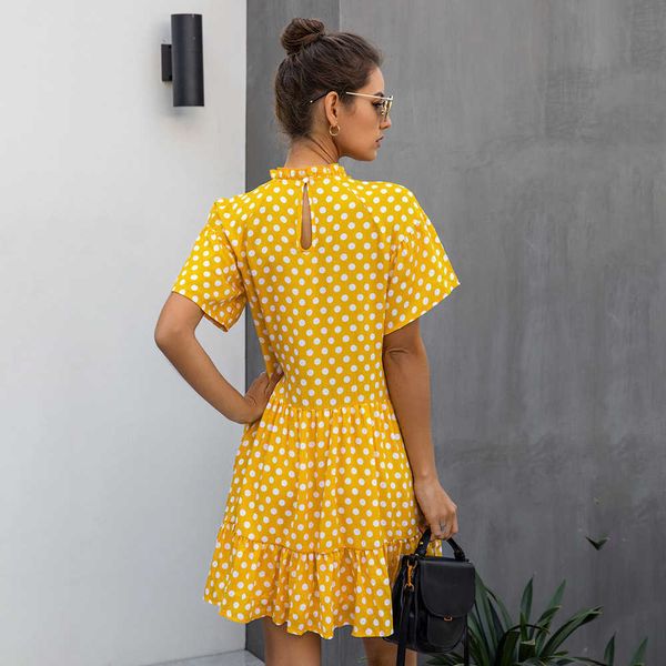 Robe noire à pois femmes d'été robes d'été décontracté blanc coupe ample vêtements personnes libres 2020 jaune vêtements pour femmes tous les jours Y0823