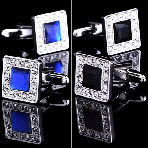 Gemelos de taladro negro Gemelos de cristal con borde de diamante Camisas de hombre Gemelos franceses para boda Día del padre Regalo de Navidad