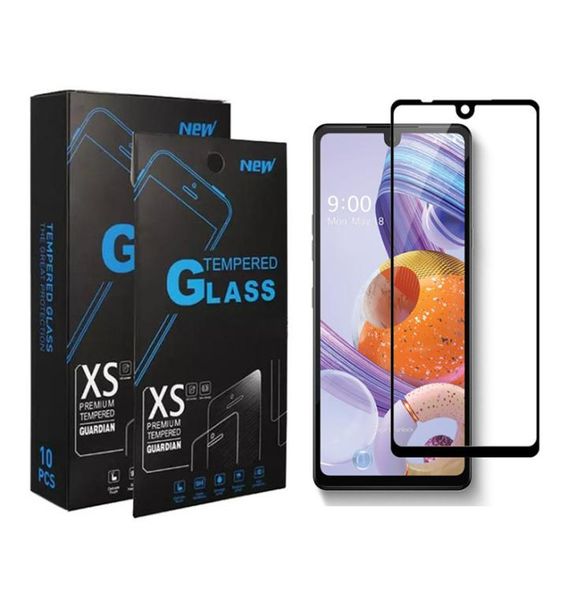 Protecteur d'écran en verre trempé de couverture complète du bord noir pour LG Stylo 6 5 K51 Aristo5 Samsung A01 A21 Moto E 2020 avec package5067256