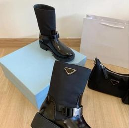 Zwarte elastische dikke platform biker enkellaarzen leren Martin laarsjes met gekerfde zool Mode luxe ontwerpers merken schoenen voor dames snowboots