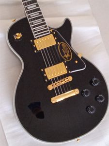 Guitare électrique noire, 2 pièces, micro Humbucker doré, corps en bois d'acajou, touche en palissandre, accessoires dorés