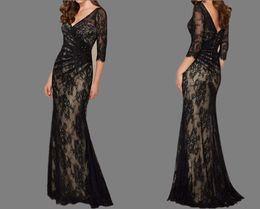 Applique Crystal Black Elegant Fashion V-Neck Half Sleeve kralen Lant Appliques Mermaid Long Evenign Mother of the Bride Dresses Hy1540