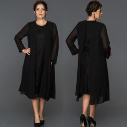 Black Elegant Lace Mother of the Bride Robes Bijoud Bijoud Neck Plus taille Robe invitée Hobe Longueur Longueur du thé Robes de soirée 415