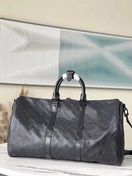 Noir gaufrage luxe mode hommes femmes sac de voyage sac de sport, marque designer sacs à main en cuir véritable sac de sport de grande capacité avec serrure