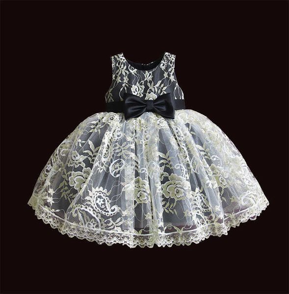 Noir Broderie Filles Dentelle Robe pour Enfants Belle Robe De Soirée Fatigué Princesse Vêtements avec Arcs Enfants Pographie Costume 210529