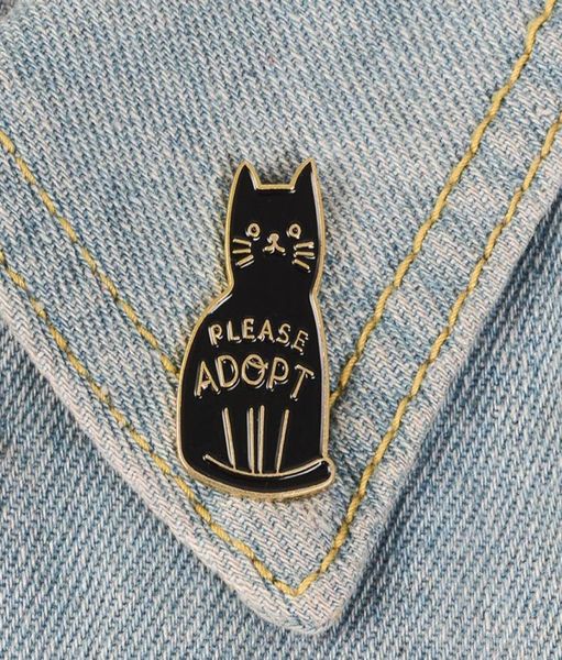 Broches de chat en émail noir épingles à boutons pour sac à vêtements veuillez adopter l'insigne de bijoux d'animaux de dessin animé cadeau pour amis C37284547