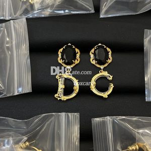 Boucles d'oreilles pendantes en émail noir pour femmes, boucles d'oreilles rétro plaquées or, bijoux avec boîte-cadeau