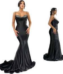 Zwarte avondjurken Arabische Dubai sexy kralen spaghetti riemen zeemeermin prom jurken vrouwen feest gelegenheid vestidos bc15355