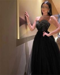 Zwarte avondjurken TULLE Strapless elegante formele vrouwen prom -jurken gewaden de soiree 2023 Abendkleider Dubai