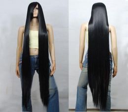 Black Extrêmement long Struits liné résistant à la chaleur Cosplay Costume Wig with Cap 100cm 120cm 150cm 200cm3909917