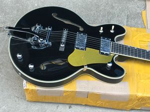 Black Falcon Jazz Guitare électrique G 6120 Corps semi-creux mince Touche en palissandre Matériel chromé Double trous F Bigs Tremolo Bridge peut être personnalisé