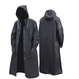 Mode noire adulte imperméable longue imperméable femmes hommes manteau de pluie à capuche pour la randonnée en plein air voyage pêche escalade épaissie 220217