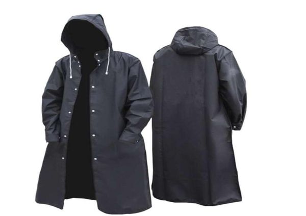 Noir mode adulte imperméable Long imperméable femmes hommes manteau de pluie à capuche pour randonnée en plein air voyage pêche escalade épaissi 210923930366