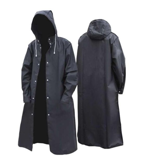 Mode noir adulte imperméable long imperméable femmes hommes coulage de pluie à capuche pour randonnée extérieure de la pêche à la pêche épaissie 210924984225