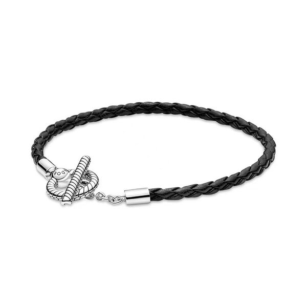 Bracelet à breloques en cuir tressé noir pour hommes et femmes, fermoirs à bascule, chaîne, bijoux pour hommes et femmes, Type D