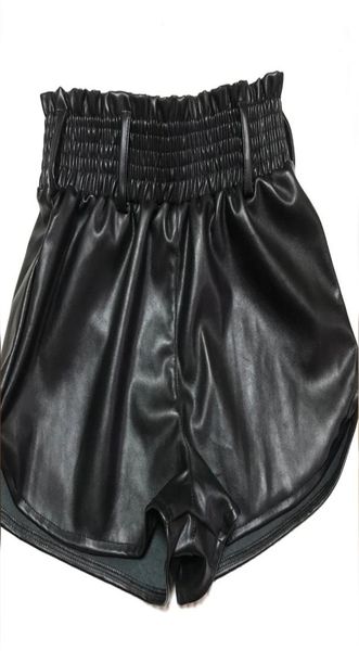 Black Faux Leather Biker Shorts Women elástica de la cintura alta de la cintura pantalones cortos de las piernas de otoño