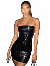 Noir Faux Cuir Bodyc Dr Femmes Strapl Backl Sexy Dres Night Club Minis Y2K Latex Court Party Dres l5dw #