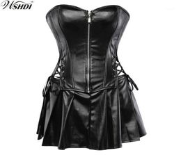 Robe corset en cuir noir