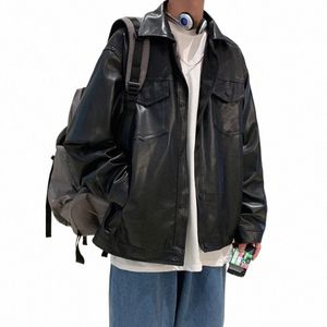 Veste en simili cuir noir hommes automne hommes veste Hip Hop en cuir PU mâle surdimensionné Streetwear tendance coréenne vestes manteaux I2Em #