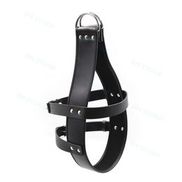 Zwarte faux lederen bondage ophanging ring hoofd masker hanger restant harnas hoofddeksels R98