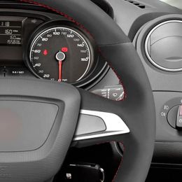 Black Faux Suede Comfortabe No-Slip Car Steering Wheel Cover for Seat Ibiza (6J) (FR | Cupra) 2012 2013 2014 2015 MII FR 2013-2020202020