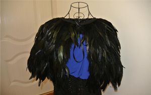 Zwarte veren cape veren jas haan veren cape 5-laags carnaval veren schouderophalen sjaal cape7700652