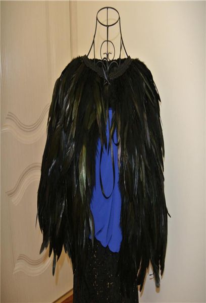 Capa de plumas negras chaqueta de plumas capa de plumas de gallo 5 capas carnaval pluma hombro encogimiento de hombros chal cape5302282