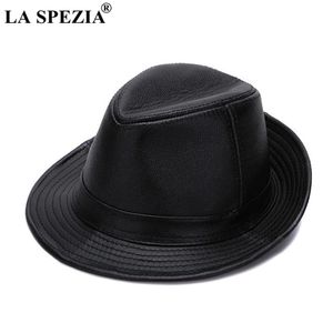 Zwarte fedoras hoeden mannen lederen retro jazz caps gentleman echt lederen luxe lente klassieke vilt trilby hoed