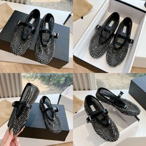 Zwarte Visnet Ballet Flats Met Strass Designer Kleding Schoenen Vrouwen Bulingbuling Klassieke Casual Schoenen Met Doos 548