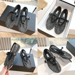 Ballerines en résille noire avec strass, chaussures habillées de stylistes pour femmes, chaussures classiques décontractées avec boîte 548