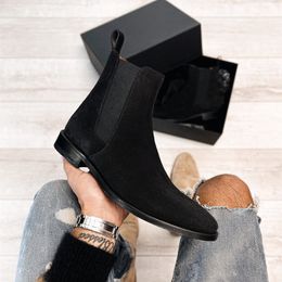 Black Flock Boots Business Handmade Men Shoes Ankle Slip on Fashion Comfortable c Fashi
