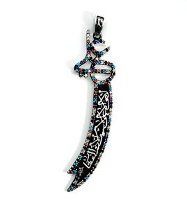 Plancher noir zulfiqar épée en pierre argentée pendentif hz Ali Collier Tip Chains 9894720