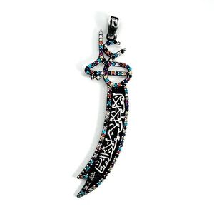 Plancher noir zulfiqar épée en pierre argentée pendentif hz Ali Collier Tip chaînes 269r