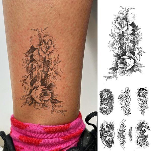 Black Flower Body Art Pecho Hombro Tatuajes Temporales Pegatinas para Hombres y Mujeres