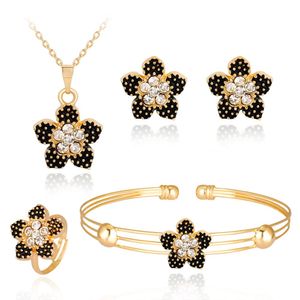 Conjuntos de joyería con colgante de flor negra para mujer, collar esmaltado para boda, pendientes, accesorios de moda
