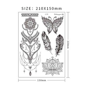 Tatouage temporaire fleur noire, autocollant Sexy pour femmes et filles, autocollant étanche, nouveau motif au henné indien